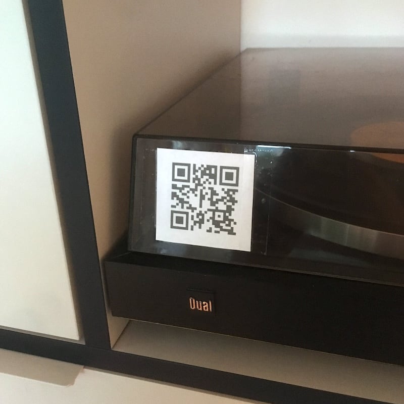 Record player with QR code.